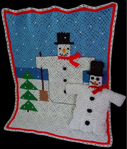 Folk Art Snowman Afghan and Pillow Crochet Pattern - Maggie's Crochet