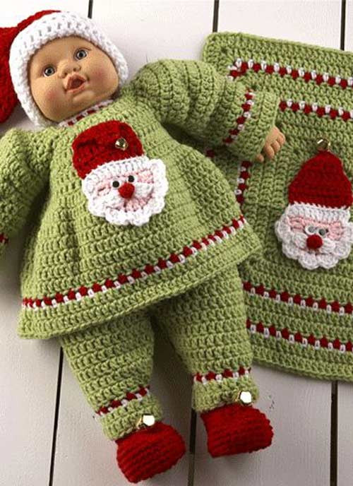 Dress Set Crochet Baby Christmas Outfit Santa Baby Doll Set