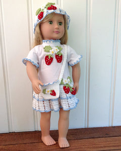 18" Doll Strawberry Tee Shirt Dress, Hat & Purse Crochet Pattern - Maggie's Crochet