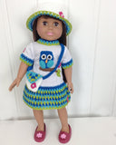 18" Doll Owl T-Shirt Dress, Hat & Purse Crochet Pattern - Maggie's Crochet