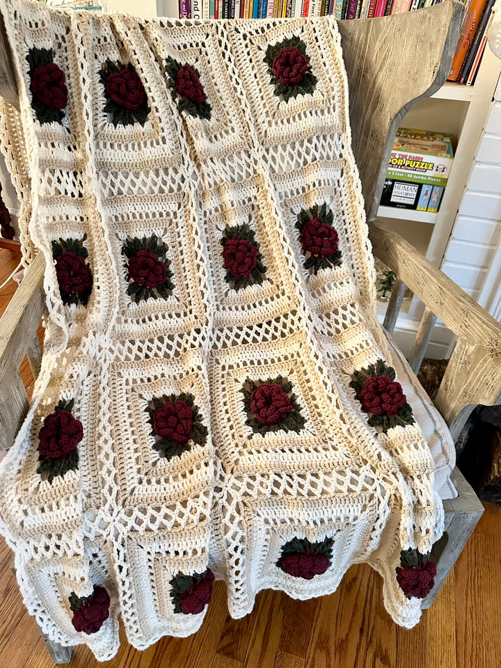 Finished Cabbage Rose Afghan – One-of-a-Kind, Only One Available