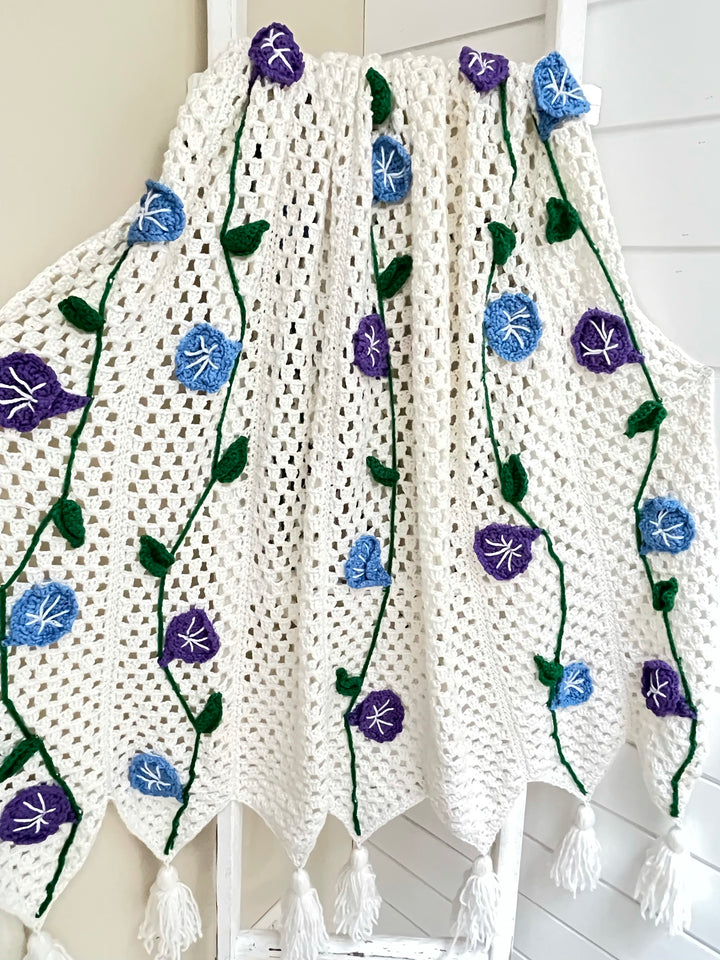 Finished Morning Glories Afghan - One-of-a-Kind, Only One Available