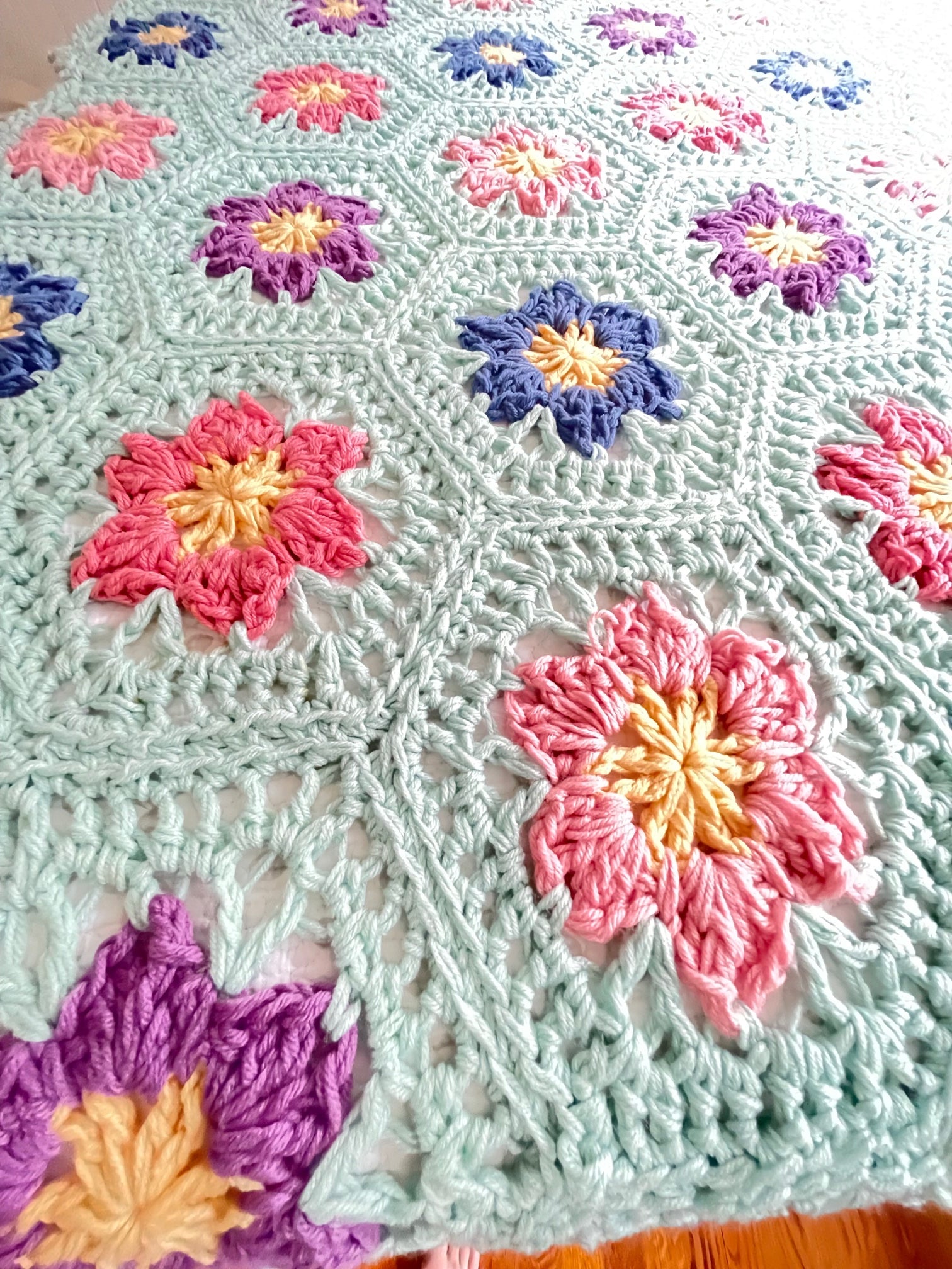 Charleston Garden Flower Afghan Crochet Pattern is 53 x 76
