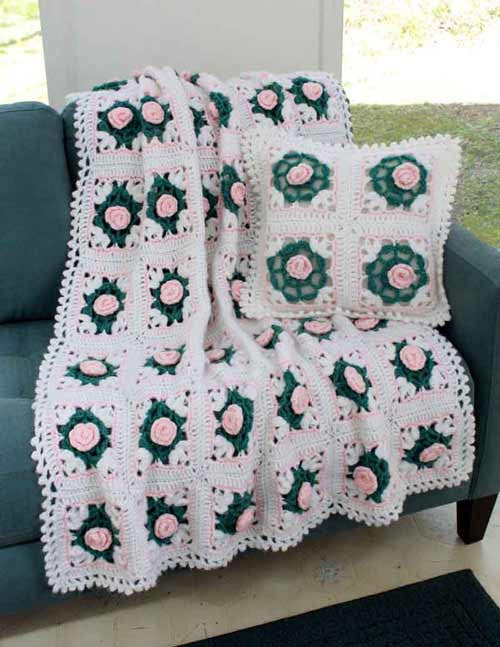 Pearly Blossoms Afghan and Pillow Crochet Pattern - Maggie's Crochet