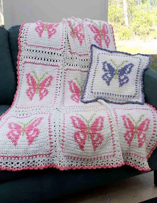 Butterfly Afghan and Pillow Set Crochet Pattern - Maggie's Crochet