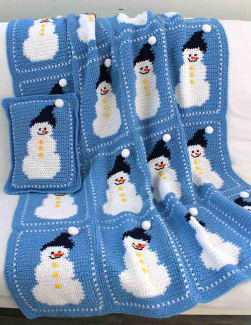 Snowman Afghan and Pillow Crochet Pattern - Maggie's Crochet