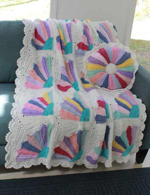 Scrap Fan Afghan and Pillow Crochet Pattern - Maggie's Crochet