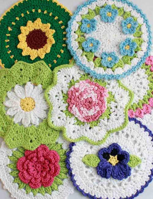 Floral Bouquet of Dishcloths Set 1 Crochet Pattern - Maggie's Crochet