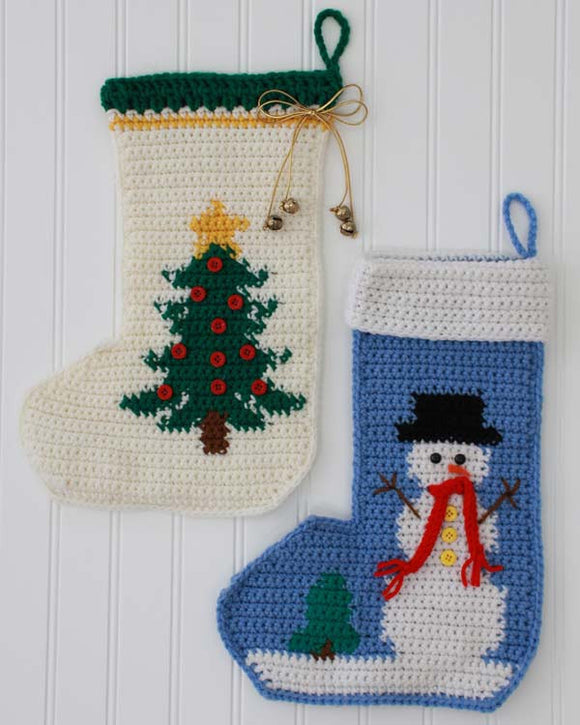 Snowman and Tree Stockings Crochet Pattern - Maggie's Crochet