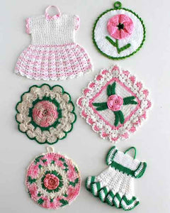 Vintage Pink Floral Potholder Crochet Patterns - Maggie's Crochet