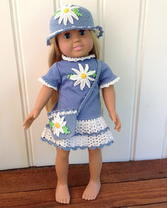 18" Doll Daisy T-Shirt Dress, Hat & Purse Crochet Pattern - Maggie's Crochet