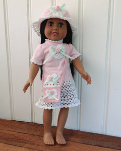 18" Doll Rose T-Shirt Dress, Hat & Purse Crochet Pattern - Maggie's Crochet