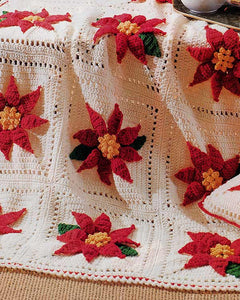 Poinsettia Afghan & Pillow Set Crochet Pattern - Maggie's Crochet
