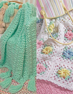 Popcorns & Pinwheel Roses Afghan Set Crochet Pattern - Maggie's Crochet