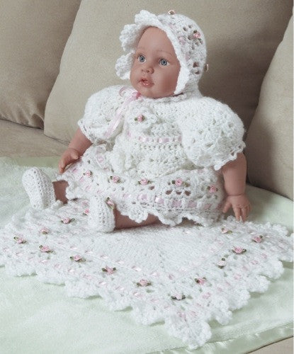 Rose Christening Set Crochet Pattern - Maggie's Crochet