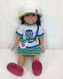 18" Doll Owl T-Shirt Dress, Hat & Purse Crochet Pattern - Maggie's Crochet