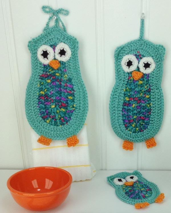 2 Crochet Pattern Books Potholder Hot Pad Cat Owl + Dishcloths with Pot  Scrubber