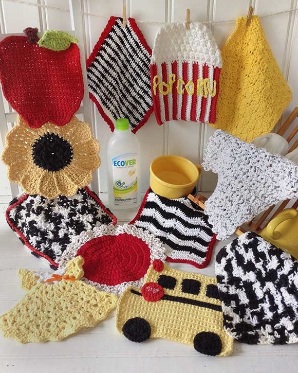 Black, White, Red & Yellow Dishcloth Set Crochet Pattern - Maggie's Crochet